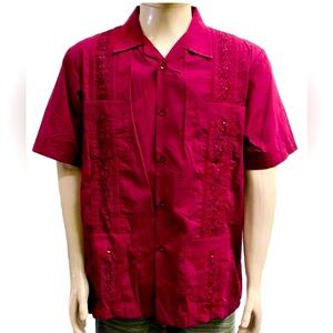 West line Guayabera Cuban Wedding button up dress shirt  Burgundy 3XL